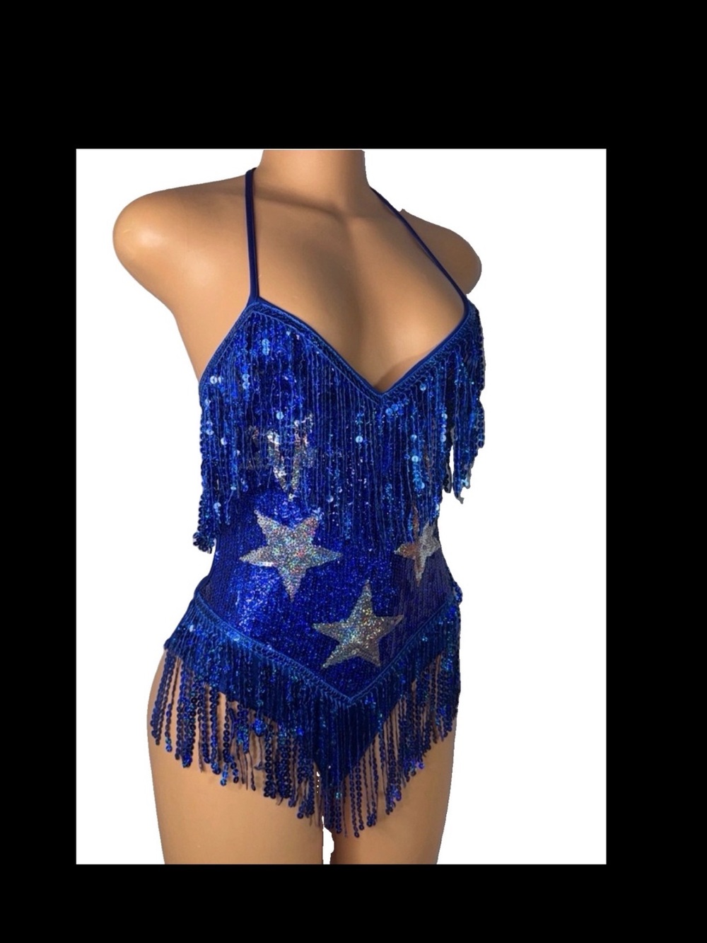 Blue Sequin Fringe One-Piece